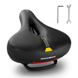 ROCKBROS Comfortable Bike Seat Bicycle Saddle for Men Women Waterproof Wide Soft Bike Cushion Dual Shock Absorbing Bike Accessories Fit for Mountain Road Bike with Reflective Strip