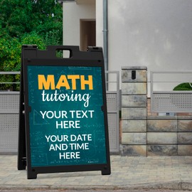 Custom Math Tutoring/Instructor Sandwich Board/A Frame Sign Kit, withTwo Panel Indoor/Outdoor Sign, 18x24 Inches, witha Frame Stand, Made in USA