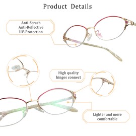 LifeArt Alloy Semi-Rimless Reading Glasses,Blue Light Blocking Glasses, Anti Eyestrain, Computer Gaming Glasses, TV Glasses for Women Men, Anti Glare (Rose Gold, +0.75 Magnification)