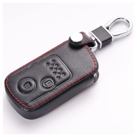 BKY 2 Button Leather Key Case for Honda Stepwagon Fit Odyssey Accord Elysion Insight CR-Z CR-V Stream Zest Life (Black)