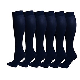 Differenttouch 6 Pairs Women's Opaque Spandex Trouser Knee High Socks Queen Size 10-13 (Navy)