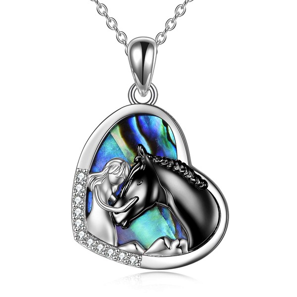 YFN Black Horse with Abalone Shell Pendant Necklace Jewelry 925