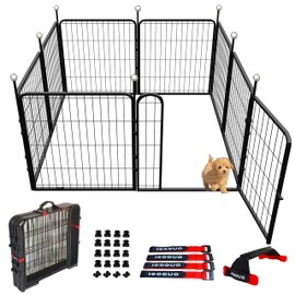 IGOOUO Puppy Playpen Indoor/Outdoor,24'' Portable Dog playpen with Easy-Carry Straps,8 Panels Dog Pen Play Pen for Small Dogs,Rustproof Pet Playpen for Camping RV Yard(with One Door)