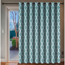 H.VERSAILTEX Extra Wide Blackout Curtain 100x96 Inches Thermal Insulated Curtain for Sliding Glass Door -Grommet Top Patio Door Curtain - Moroccan Tile Quatrefoil Pattern, Teal and White