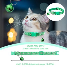 2 Pack Cat Collars Quick Release Cat Collars with Bell – Adjustable Soft Cat Collar with Paw Print, Ideal for Cats & Small Dogs(Green)