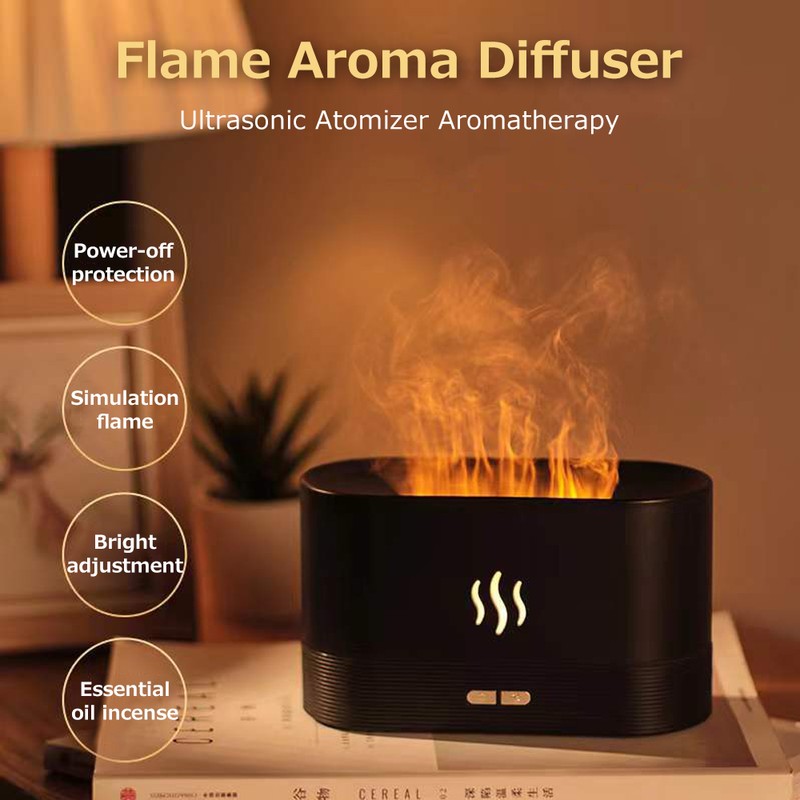 Aroma Diffuser Simulated Flame Large Fog Humidifier USB Atmosphere Lamp