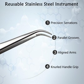 Precision Serrated Tweezers Multifunction Lab Forceps Made of Stainless Steel Comes in Ridged Handle for a Firm Grip - 5.5" Curved