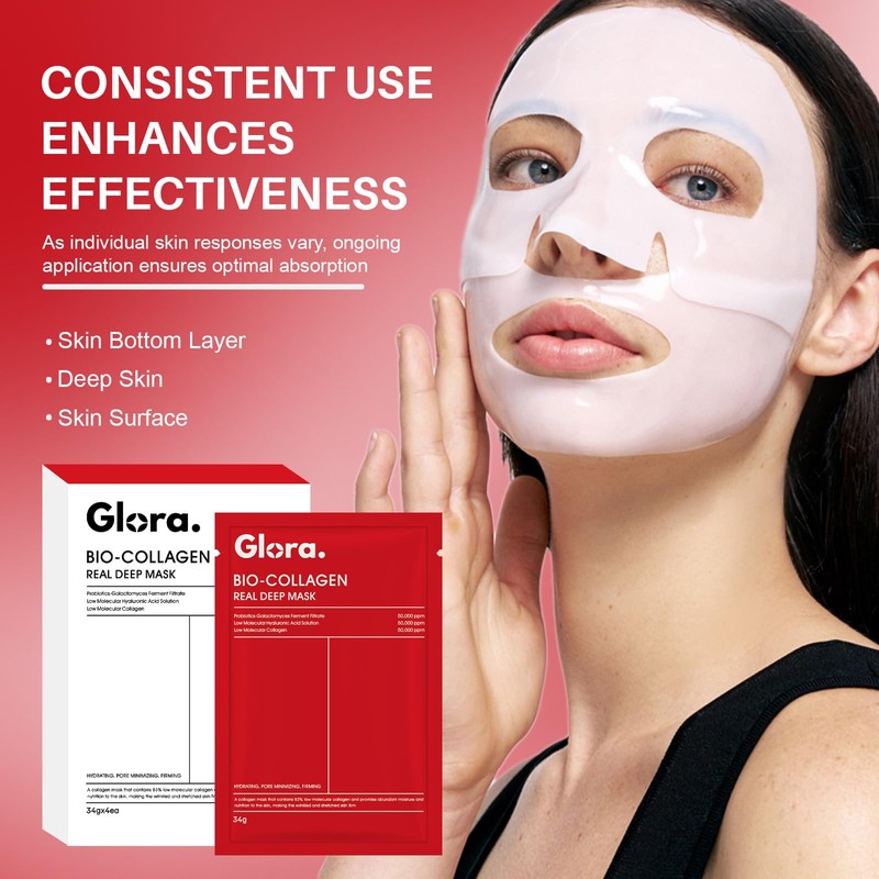 GLORA Bio collagen real deep mask 4 Pcs | Hydrogel