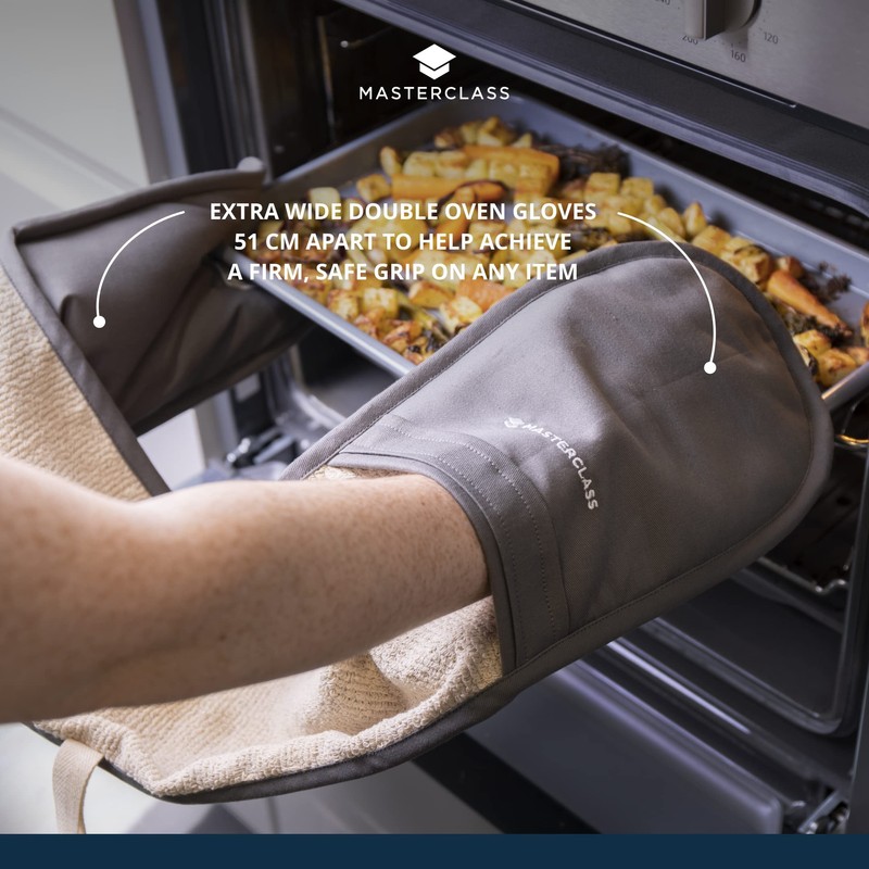 MasterClass Deluxe Professional Oven Gloves, Heat Resistant and Double-Sided Mitts,