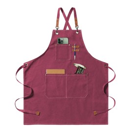 jiuzcare Kitchen Apron 68x76cm Mens Women Aprons for Cooking Cross Back Apron with 4 Pockets Adjustable Barbecue Apron Chef for BBQ Grilling Baking Gardening Barber, Pink