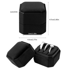 DesignSter Ring Box for Wedding Ceremony Square 3 Slots Velvet Ring Box Wedding Ring Box Premium Ring Bearer Boxes for Proposal Engagement (Black)