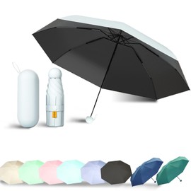 EEPLUYTY Mini Umbrella, Six Bone Umbrella, UV Protection Umbrella, Outdoor Sun Protection Umbrella, Rain or Sunshine Umbrella, Practical and Portable, Light white