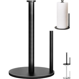 Soporte para Toallas de Papel de Acero Inoxidable, Portarrollos de Papel de Cocina con Base Pesada, Soporte de Rollo Papel de Metal Estable para el Hogar, Encimera y Baño (Negro)
