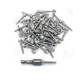 #12 × 1-1/2" Hex Washer Head Self Drilling Screws 410 Stainless Steel Self-Tapping Screws 50pcs