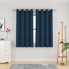 UPOPO Cortinas de lino de cocina de 45 pulgadas de largo, con textura, privacidad, semitransparente, azul marino, cortinas para sala de estar, recámara, cortinas de ventana, paneles de cortina para sótano, 2 piezas