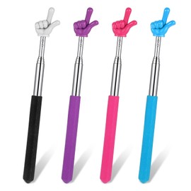 Lnngub Pack of 4 Extendable Pointer Sticks, Stainless Steel Children's Extendable Pointer Stick, Colourful Finger Shape, Telescopic Teacher Pointer for Teaching, Demonstrations, Lectures, Readings