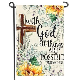 With God All Things Are Possible Sunflower Floral Garden Flag 12x18 Inch Double Sided Flowers Yard Outdoor Decoration(A)