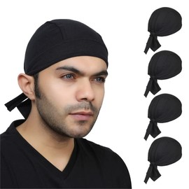 BISMAADH Cooling Helmet Liner - 5 Pieces Do Rag Sweat Wicking Skull Cap for Men - Head Bandana, Pirate Hat for All Activity (5 Black)