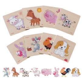 BEACENOV Toddler Puzzles,Set of 8,Wooden Jigsaw Puzzle for 2 3 4 Year Old Baby Boys or Girls,Toddlers Gift,Preschool Learning Educational Toy [ Color & Shape Cognitive Skill ] (Farm Animal Puzzle)