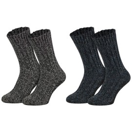 Piarini 2 Pairs of ABS Norwegian Socks Sheep's Wool – Stopper Socks Knitted with Non-Slip – House Socks with Nubs – Wool Socks, 1 x anthracite + 1 x blue