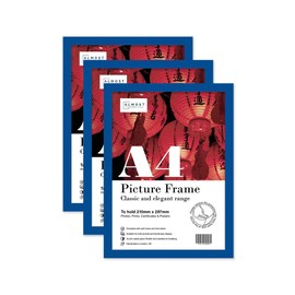 Almost Frameless A4 Blue Picture Frame Set of 3, Display A4 Picture Gallery Wall, Poster, Photo, Artwork, or Print, Blue