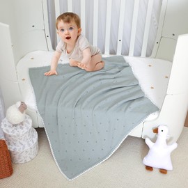 Wugugu Baby Blanket Knit Ultra Soft Swaddle Receiving Blankets for Boys & Girls Cotton Knitted Newborn Infant Toddler Nursery Crib 30 x 40 Inch