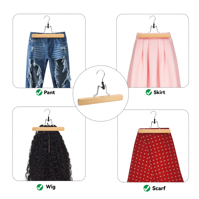 Nature Smile Wooden Pants Skirt Hangers, Smooth Finish Solid Wood