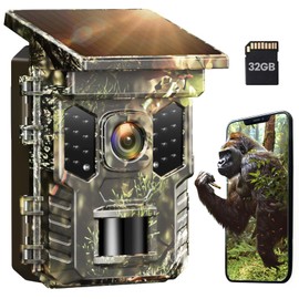 XTU Solar Trail Camera WiFi Bluetooth, 32MP 2.7K Game Camera with Night Vision Motion Activated 0.2s Trigger, IP66 Waterproof Wildlife Camera with 22pcs 850nm Low Glow Infrared LEDs Outdoor