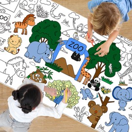 Zoo Giant Coloring Poster Coloring Tablecloth ersatile, 30 x 72 Inches Activity Poster/Table Cover Giant Children's Painted Poster DIY Sea Animal Poster Table Cover Kids Art Crafts Coloring Mat