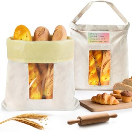 SKAITU Bolsas de pan para pan casero reutilizables bolsas de masa madre – Paquete de 2 bolsas de almacenamiento de algodón orgánico más gruesas de cera de abejas orgánica, diseño de cierre múltiple