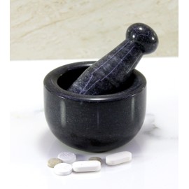 KLEO 3" Diameter Black Natural Stone Mortar and Pestle Set Spices, Pill Grinder Masher - Small Size