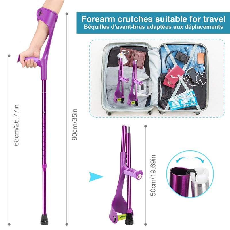 Antdvao Forearm Crutches Pair Folding Forearm Crutches Anti-Drop Cuff Reduces