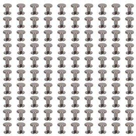 100 Sets Metal Chicago Binding Screws Electroplated Brass Arc Surface Round Flat Head Leather DIY Rivets Screws 9x6.5mm Silver Grey