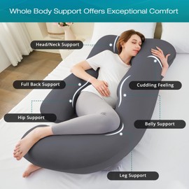 Sasttie Pregnancy Pillows for Sleeping, U Shaped Cooling Full Body Pillow Pregnancy Must Haves, Maternity Pillow for Pregnant Women, Pillow with Removable Cover for Side Sleeper, Dark Grey
