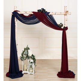 SHERWAY 2 Panels Chiffon Fabric Drapery Wedding Arch Drapes, Party Backdrop Curtain Panels, Ceremony Reception Swag Decoration (27 x 216 Inch, Burgundy & Navy Blue)