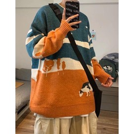 Vamtac Mens Oversized Sweater Vintage Graphic Pullover Crewneck Knit Jumper Y2K Unisex Streetwear 2025 Fall Tops Green