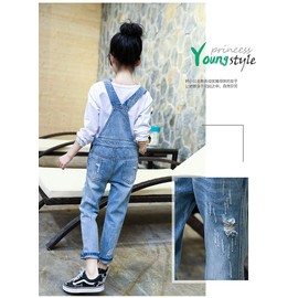 KIDSCOOL SPACE Girl Denim Overalls,Little Big Kid Ripped Jean Workwear,Light Blue,12-13 Years