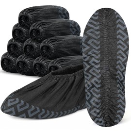 100/200 Pcs Shoe Covers Disposable Non-Slip, Reusable Shoe Covers for Indoors, Thick Printed Breathable Boot Covers for Home, Real Estate, Work (L/XL) (Black, 100 Pack(L))