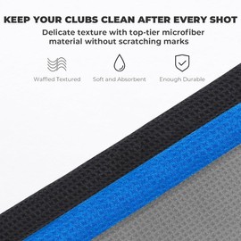 Golf Towel, 3 Pack Microfiber Golf Towels (16"x16") for Golf Bag with Carabiner Clip, Tri-fold Waffle Pattern Golf Towel, Blue, Black and Gray