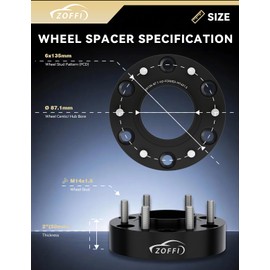 ZOFFI 6x135 Wheel Spacer for Ford F150 2015-2025, Thickness 2inch with 87.1mm Hubcentric M14x1.5 Studs 6 Lug Wheel Adapters for F150 Expedition,Navigator 4PCS Color Black