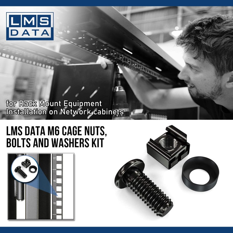 20-Pack of Black M6 Cage Nuts & Screws for Rack