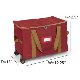 Covermates Keepsakes Rolling Adjustable Ornament Storage Bag - Carrying Handles, Padded Protection, Dual Wheels - Holiday Storage, Red
