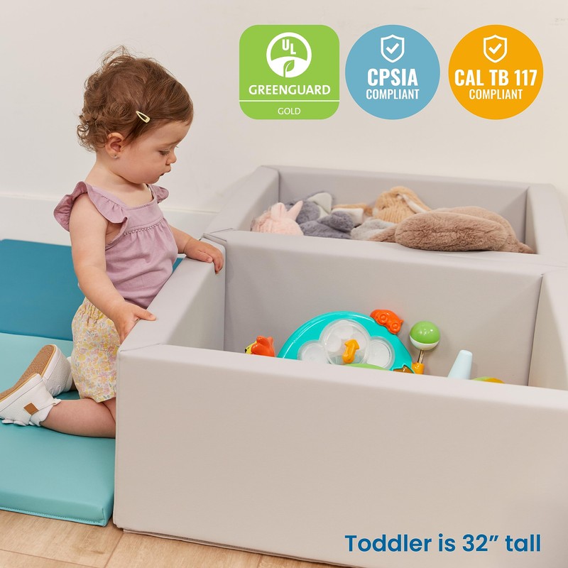 ECR4Kids SoftZone Play Patch Toy Bins, Beginner Playset, Light Grey,