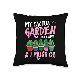 Container Gardening Quotes Essentials And Supplies My Cactus Garden is Calling and I Must Go Cute Trendy Floral Throw Pillow, 16x16, Multicolor