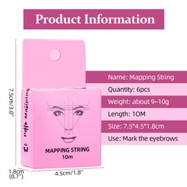 ATOMUS Eyebrow Mapping String, 6 Pieces Pre Dyed 10M Microblading String for Eyebrow Marking Measuring Cord for Eyebrow Makeup (Pink)