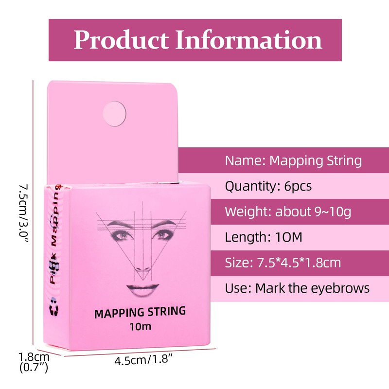 ATOMUS Eyebrow Mapping String, 6 Pieces Pre Dyed 10M Microblading