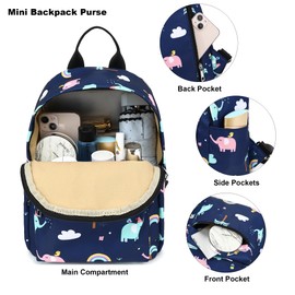 Xunteny Elephant Mini Backpack Women Girls, Small Backpack Purse for Adults Teens Kids School Travel (Blue)