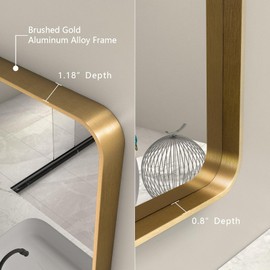 CHARMOR 30x36 Gold Mirror for Bathroom, Brushed Gold Metal Framed Mirror for Vanity, Rectangle Wall Mouted Mirror, Rounded Corner, Shatterproof, Anti-Rust (Horizontal/Vertical)