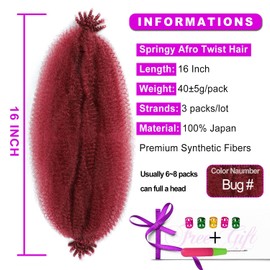 16Inch Afro Twist Hair 3Packs Springy Afro Twist Hair Crochet Braiding Hair (16 Inch (Pack of 3), Bug) …
