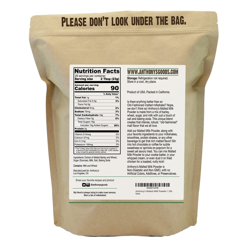 Anthony's Malted Milk Powder 1.5lb, For Ice Cream, Milk Shakes,
